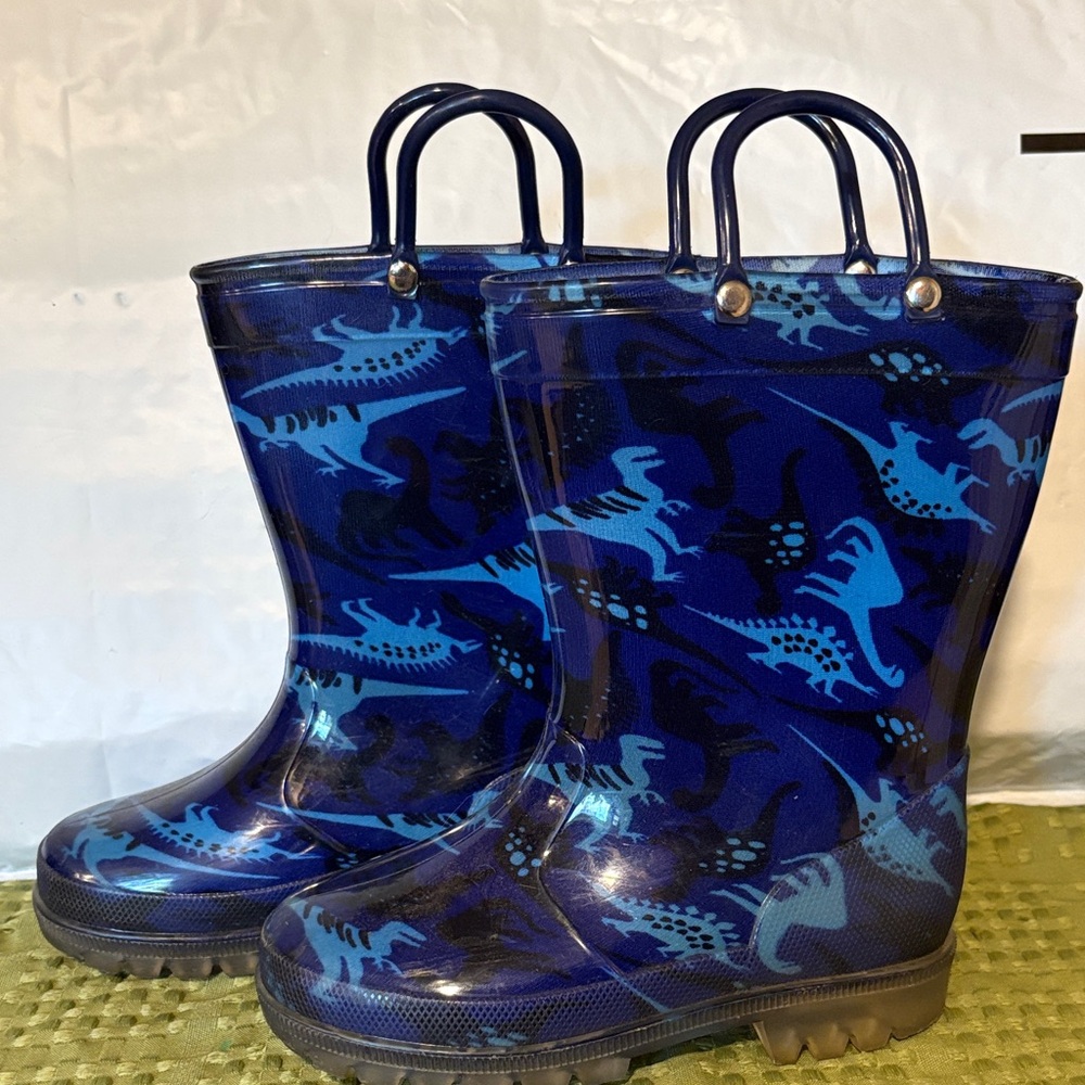 Kids Blue Dinosaur Rain Boots Size 10